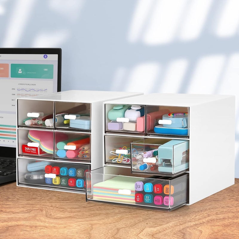 LETURE Desk Organizer with 5 Drawers, Rectangular Office Stationery Supplies Desktop Drawers, Plastic Makeup Storage, Suitable for Office, School, Home (White & 5 Drawers) - Image 2